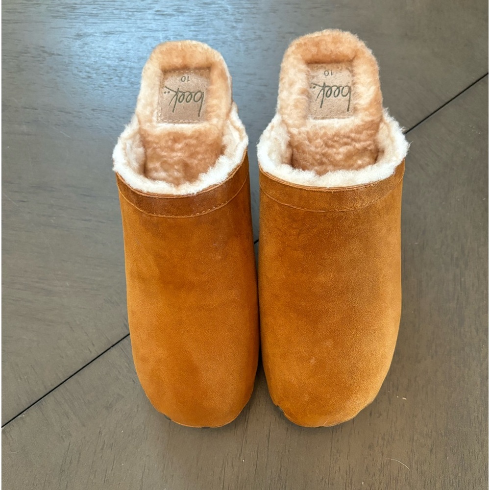 Beek Woodpecker Mas Shearling Clog, Caramel/Honey suede, sz 10
